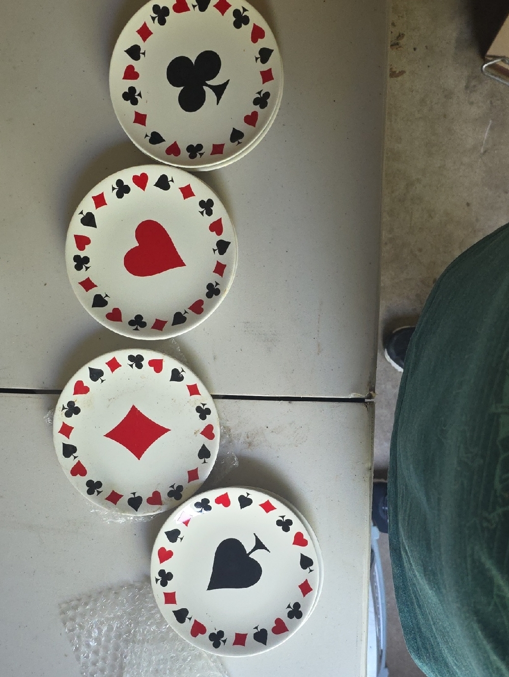 Playing Card Motif Dessert Plates - White with Red & Black Suits